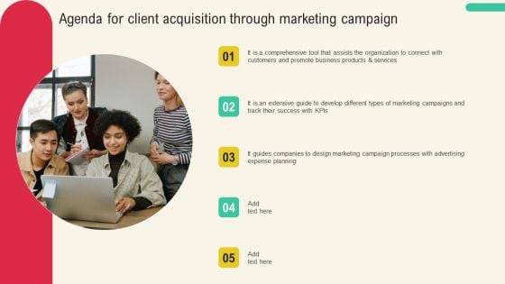 Agenda For Client Acquisition Through Marketing Campaign Download PDF