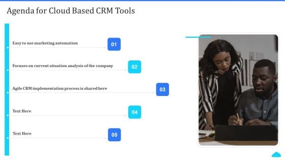 Agenda For Cloud Based CRM Tools Ppt Show Grid PDF