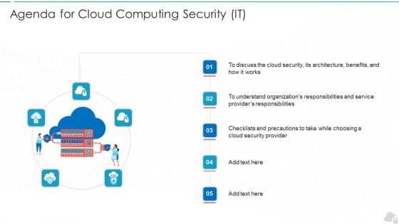 Agenda For Cloud Computing Security IT Ppt Infographic Template Inspiration PDF