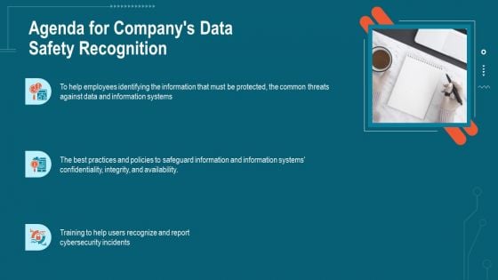 Agenda For Companys Data Safety Recognition Ppt Portfolio Slides PDF