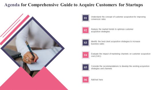 Agenda For Comprehensive Guide To Acquire Customers For Startups Diagrams PDF