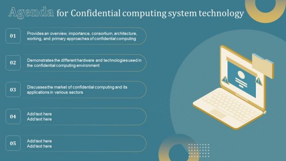 Agenda For Confidential Computing System Technology Ppt Portfolio Tips PDF