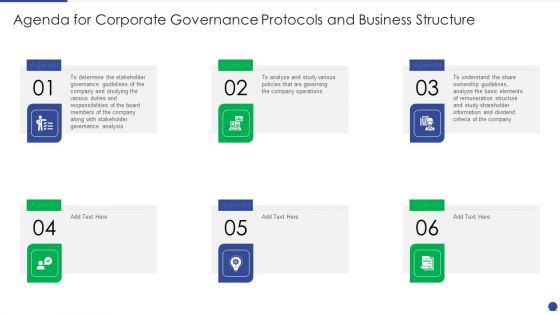 Agenda For Corporate Governance Protocols And Business Structure Inspiration PDF