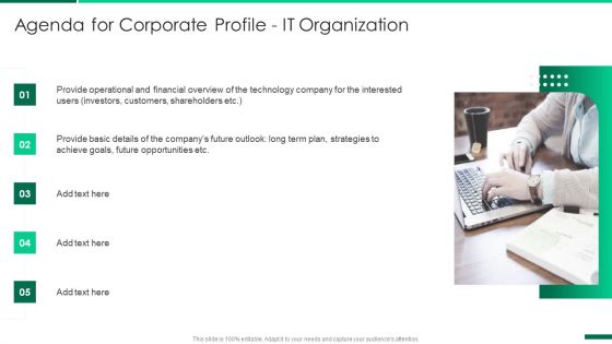 Agenda For Corporate Profile IT Organization Ideas PDF Agenda For Corporate Profile IT Organization Ideas PDF