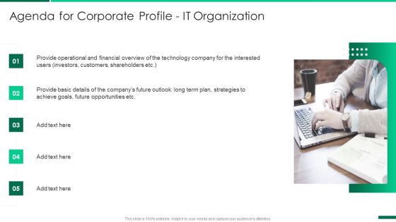 Agenda For Corporate Profile IT Organization Ideas PDF