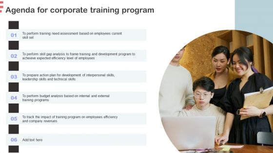 Agenda For Corporate Training Program Designs PDF