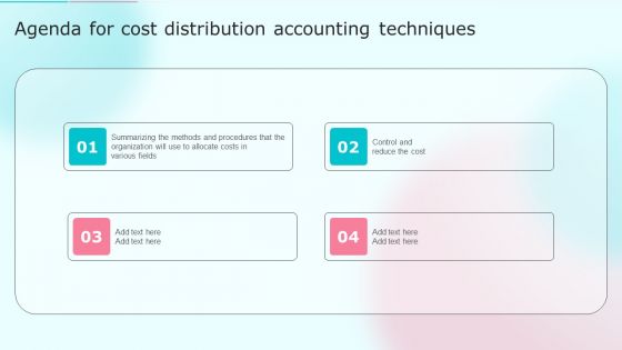 Agenda For Cost Distribution Accounting Techniques Designs PDF