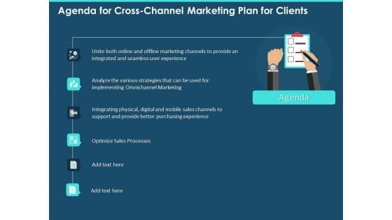 Agenda For Cross Channel Marketing Plan For Clients Ppt Portfolio Slide Portrait PDF