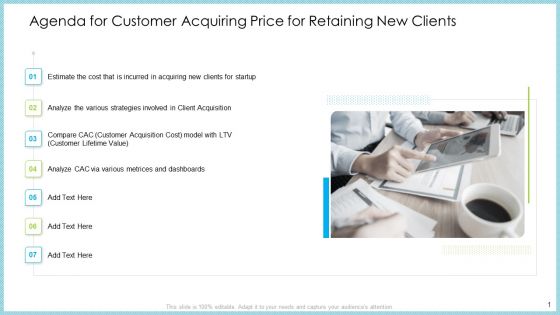 Agenda For Customer Acquiring Price For Retaining New Clients Structure PDF