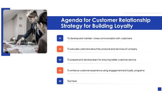 Agenda For Customer Relationship Strategy For Building Loyalty Diagrams PDF Agenda For Customer Relationship Strategy For Building Loyalty Diagrams PDF