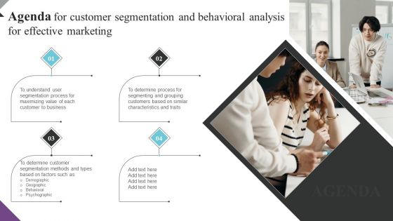 Agenda For Customer Segmentation And Behavioral Analysis For Effective Marketing Formats PDF