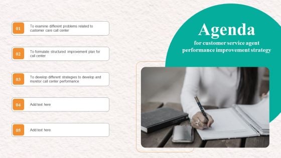 Agenda For Customer Service Agent Performance Improvement Strategy Mockup PDF