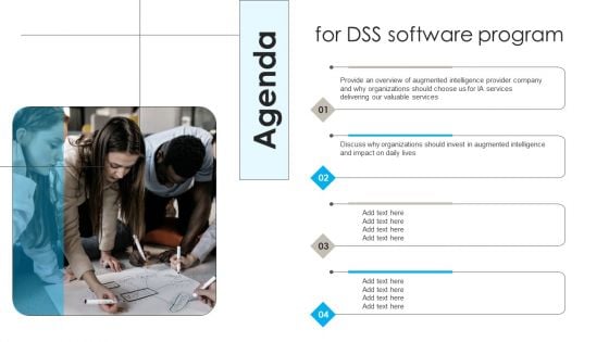 Agenda For DSS Software Program Ppt PowerPoint Presentation Gallery Slide Portrait PDF