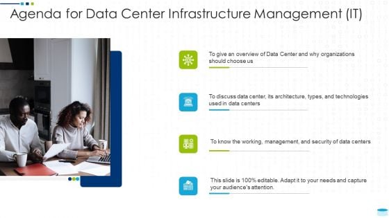 Agenda For Data Center Infrastructure Management IT Icons PDF