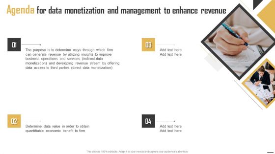 Agenda For Data Monetization And Management To Enhance Revenue Introduction PDF