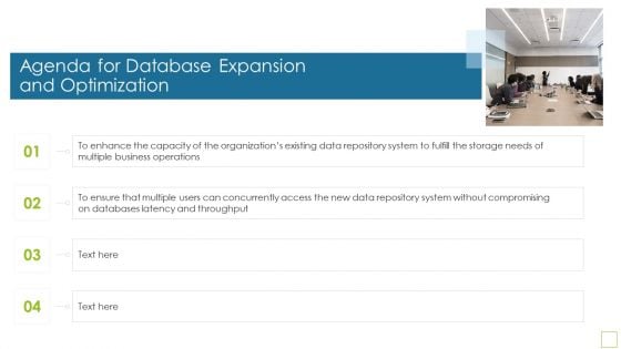 Agenda For Database Expansion And Optimization Ppt Gallery Graphics Template