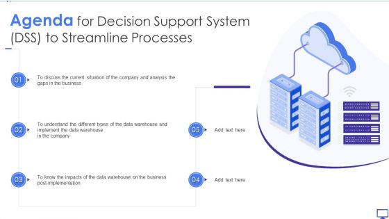 Agenda For Decision Support System DSS To Streamline Processes Clipart PDF