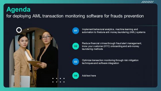 Agenda For Deploying AML Transaction Monitoring Software For Frauds Prevention Infographics PDF