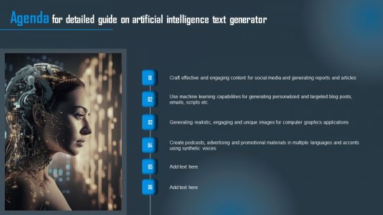 Agenda For Detailed Guide On Artificial Intelligence Text Generator Clipart PDF