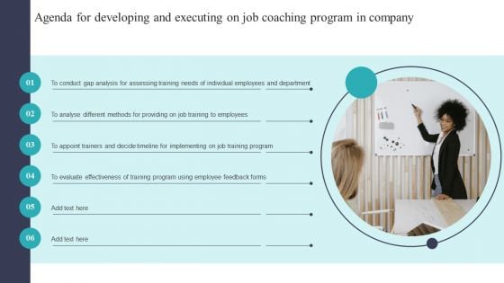 Agenda For Developing And Executing On Job Coaching Program In Company Sample PDF