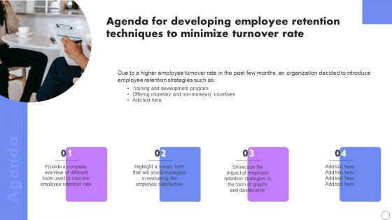 Agenda For Developing Employee Retention Techniques To Minimize Turnover Rate Designs PDF