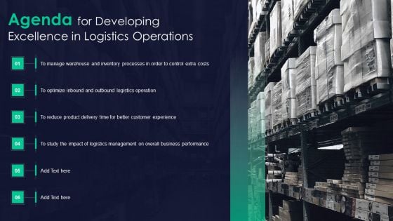 Agenda For Developing Excellence In Logistics Operations Designs PDF