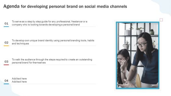 Agenda For Developing Personal Brand On Social Media Channels Mockup PDF