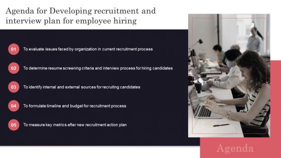 Agenda For Developing Recruitment And Interview Plan For Employee Hiring Designs PDF