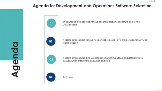 Agenda For Development And Operations Software Selection Inspiration PDF