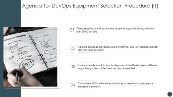 Agenda For Devops Equipment Selection Procedure IT Pictures PDF