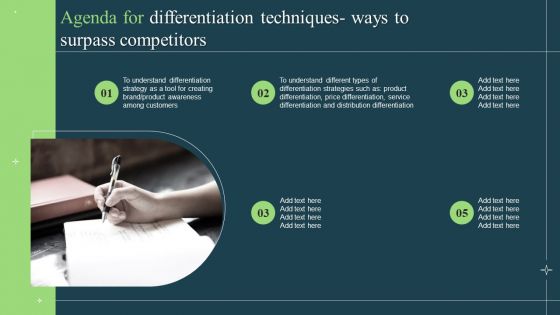 Agenda For Differentiation Techniques Ways To Surpass Competitors Summary PDF