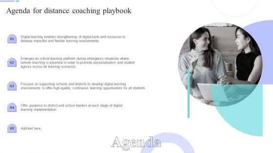 Agenda For Distance Coaching Playbook Ppt Icon Picture PDF