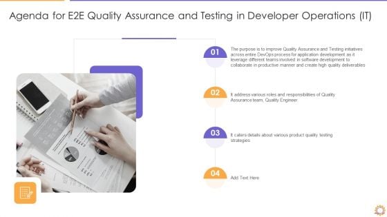 Agenda For E2E Quality Assurance And Testing In Developer Operations IT Inspiration PDF