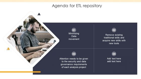 Agenda For ETL Repository Ppt PowerPoint Presentation Outline Background Designs PDF