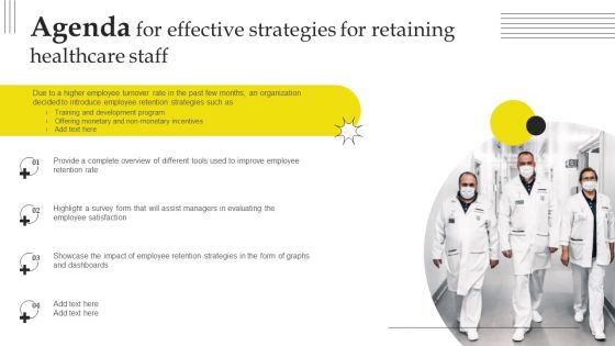 Agenda For Effective Strategies For Retaining Healthcare Staff Portrait PDF