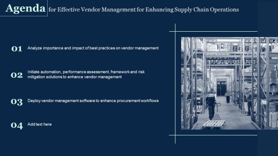 Agenda For Effective Vendor Management For Enhancing Supply Chain Operations Brochure PDF Agenda For Effective Vendor Management For Enhancing Supply Chain Operations Brochure PDF