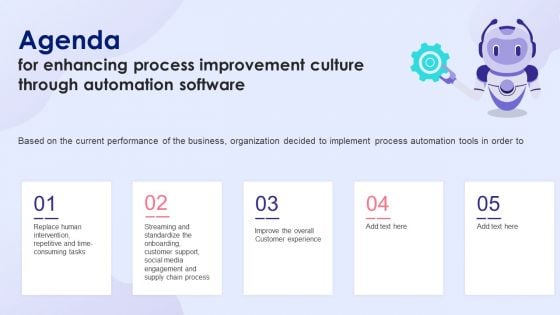 Agenda For Enhancing Process Improvement Culture Through Automation Software Microsoft PDF