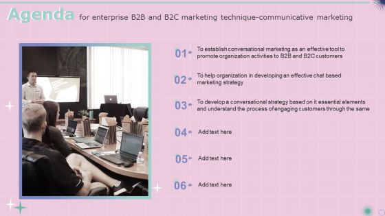 Agenda For Enterprise B2B And B2C Marketing Technique Communicative Marketing Icons PDF