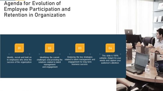Agenda For Evolution Of Employee Participation And Retention In Organization Ppt Ideas Aids PDF Agenda For Evolution Of Employee Participation And Retention In Organization Ppt Ideas Aids PDF