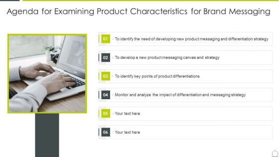 Agenda For Examining Product Characteristics For Brand Messaging Portrait PDF