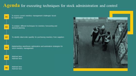 Agenda For Executing Techniques For Stock Administration And Control Brochure PDF