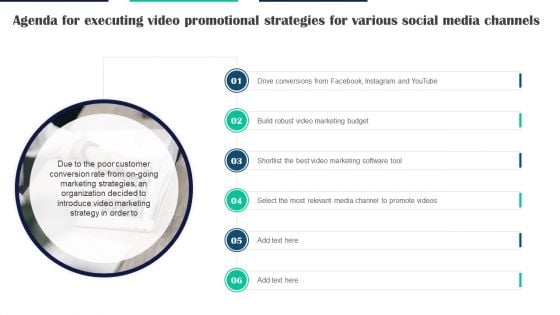 Agenda For Executing Video Promotional Strategies For Various Social Media Channels Pictures PDF Agenda For Executing Video Promotional Strategies For Various Social Media Channels Pictures PDF