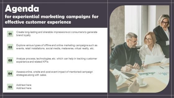 Agenda For Experiential Marketing Campaigns For Effective Customer Experience Topics PDF