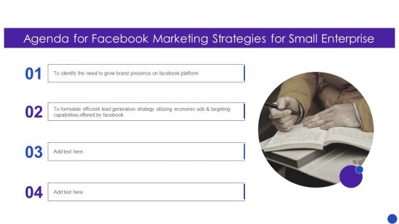 Agenda For Facebook Marketing Strategies For Small Enterprise Topics PDF