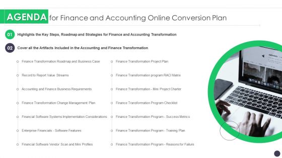 Agenda For Finance And Accounting Online Conversion Plan Pictures PDF