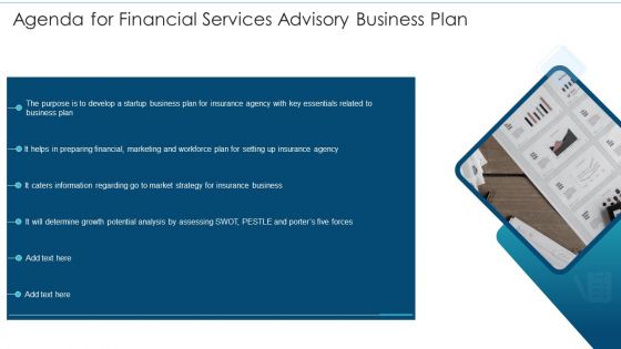 Agenda For Financial Services Advisory Business Plan Information PDF