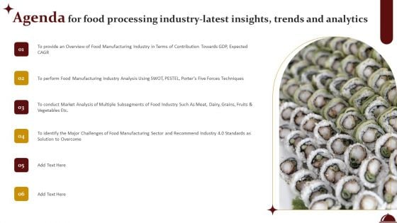 Agenda For Food Processing Industry Latest Insights Trends And Analytics Icons PDF