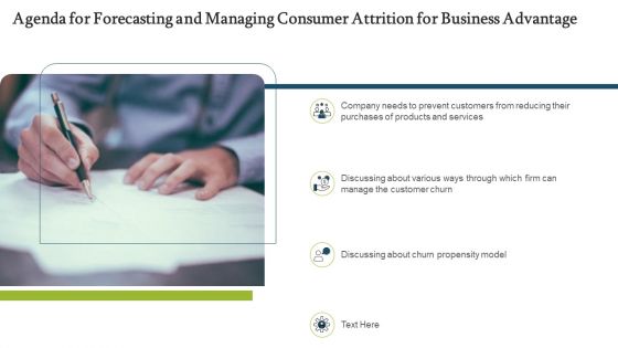 Agenda For Forecasting And Managing Consumer Attrition For Business Advantage Brochure PDF