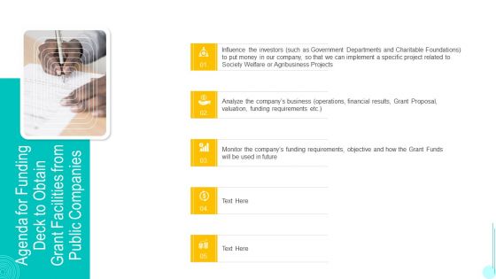 Agenda For Funding Deck To Obtain Grant Facilities From Public Companies Microsoft PDF