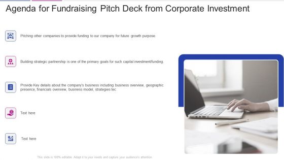 Agenda For Fundraising Pitch Deck From Corporate Investment Elements PDF Agenda For Fundraising Pitch Deck From Corporate Investment Elements PDF